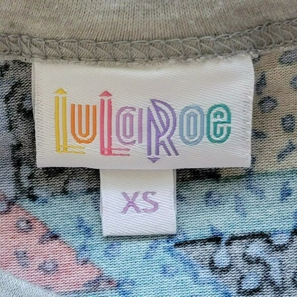 Lularoe Randy Raglan Shirt Womens Sz XS Blue Gray Geometric Knit Tshirt Top‎ - Picture 5 of 7